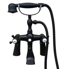 Black Brass Deck Mount Clawfoot Bath Tub Faucet Tap w/ Handheld Shower Gtf503