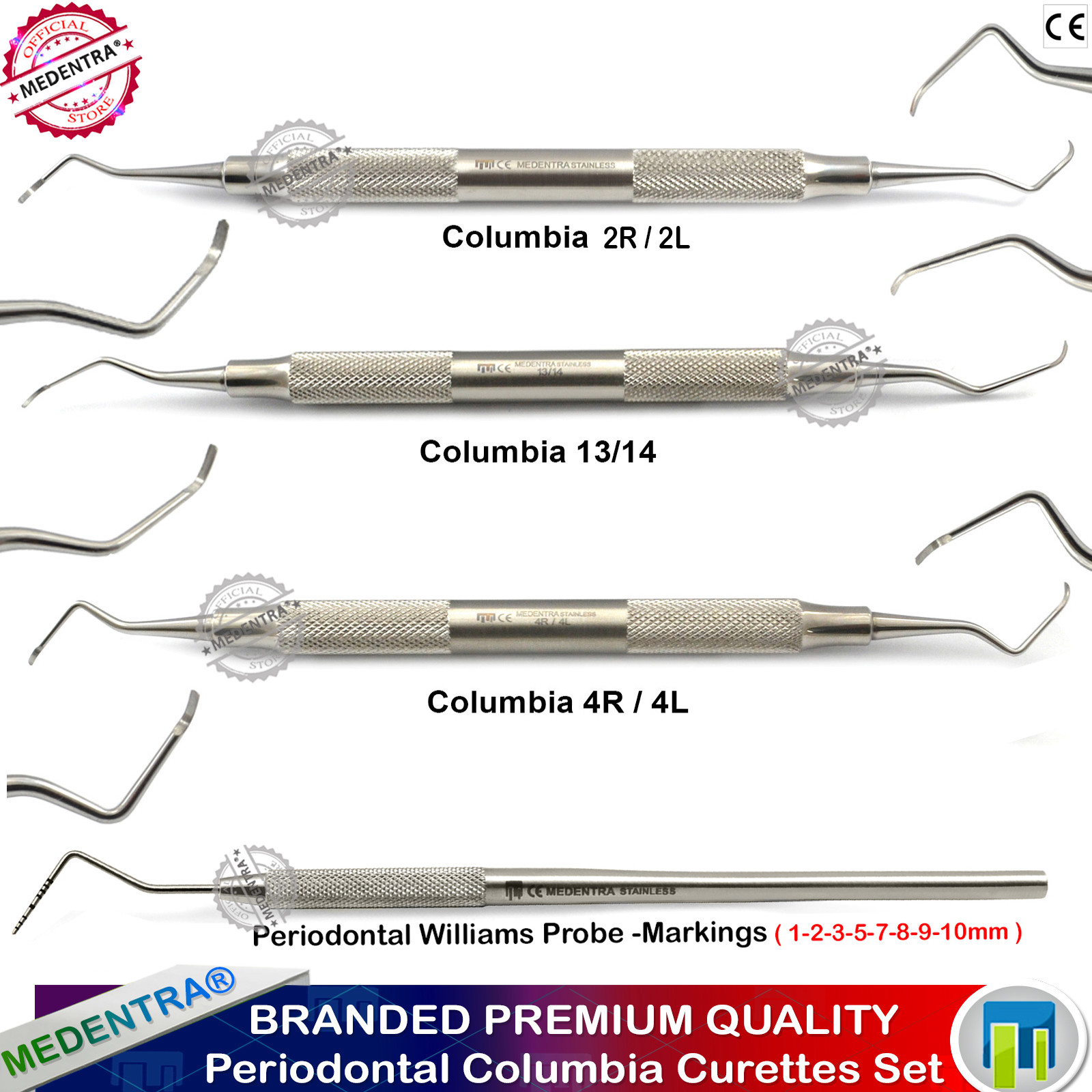 Periodontal Columbia Curettes Universal 2R/2L 4R/4L 13/14 Hygienist