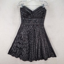 Va Va Voom Womens Dress Size M Black Strapless Shiny Pleated Flowy Fit N Flare