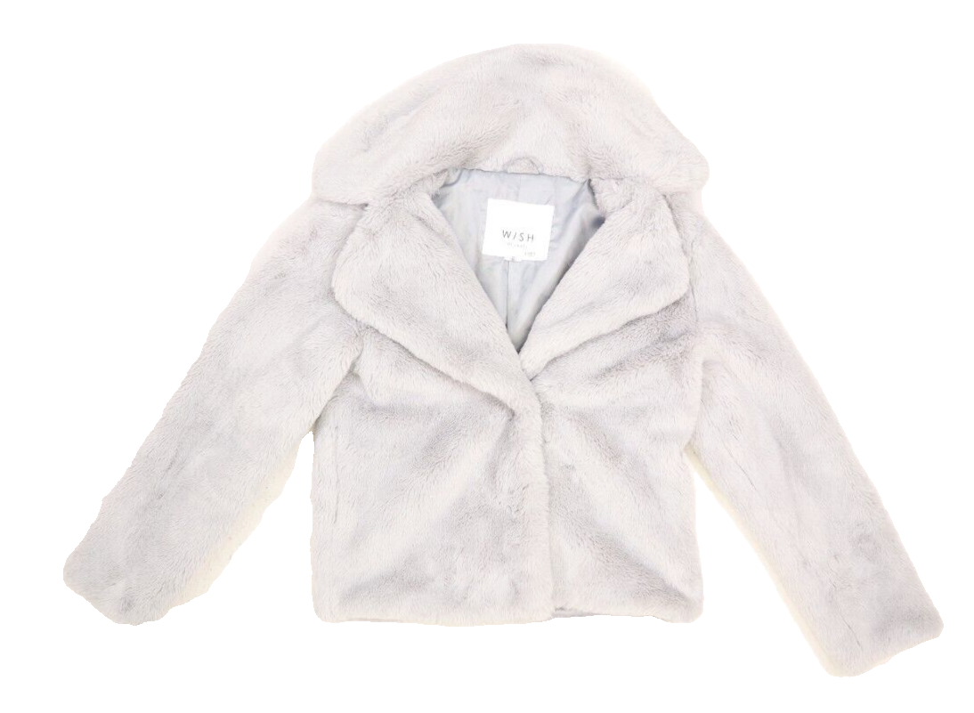 Wish The Label Blue Gray Rider Faux Fur Open Jacket Pockets