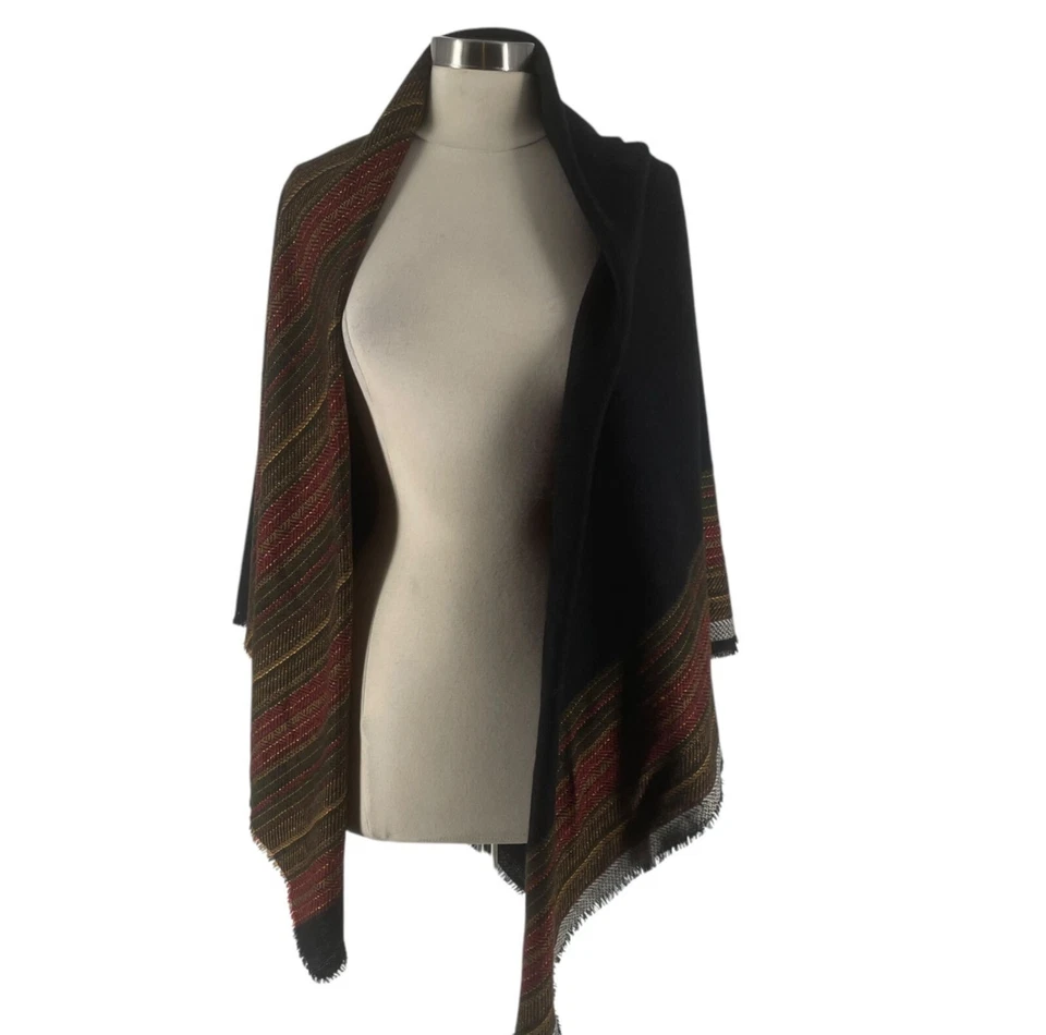 Винтажная шерстяная разноцветная полосатая шаль Emanuael Ungaro 60 дюймов x 60 дюймов - Изображение 2 из 4