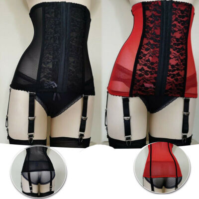 High Waist Cincher Girdle Suspender Garter Belt 6 Adjustable Straps Metal  Clips