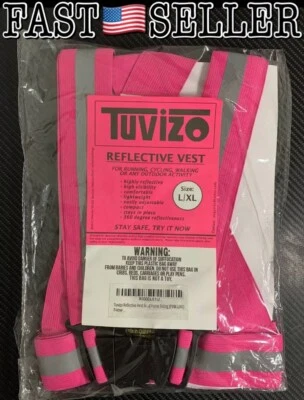 TUVIZO Pink Reflective Safety Vest Bike Running Cycling Work Walking Safe Vest, L/XL