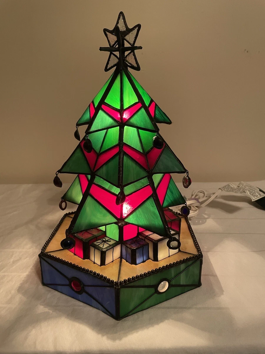 Tiffany Style Stained Glass Green Christmas Tree Table Lamp Light Holidays star
