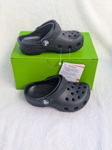 Size c7 Toddler Unisex Crocs Classic Black Clog Slip On Adjustable Shoes - Picture 2 of 9