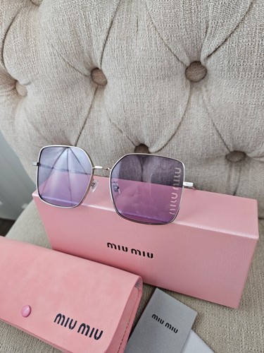 Authentic MIU MIU MU 51YS 1BC03V Oversized Silver Frame Lavender tinted lense