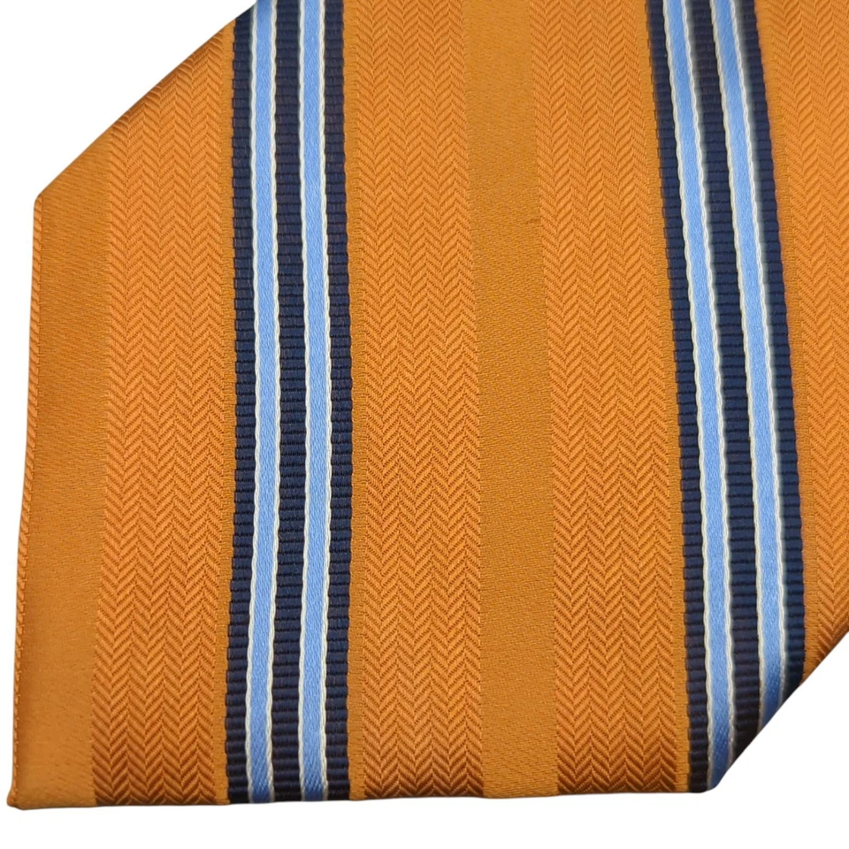 Corbata para hombre Nautica a rayas de seda naranja azul rayas espiga preppy 57,5"x3,5" Foto 3 de 4
