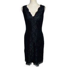 CDC Women Size 6 Black V Neck Sleeveless Lace Bodycon Midi Party Dress LBD 