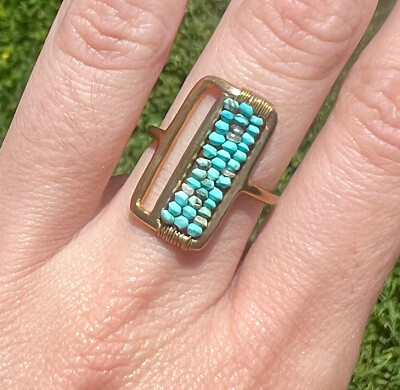 Turquoise Bead Abacus Ring   Aureus + Argent | Roost Overstock   Brass, Boho