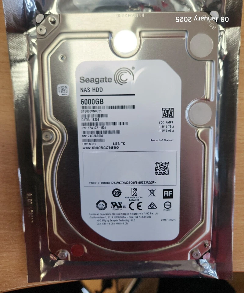 Seagate 6TB 3.5" SATA NAS HDD - ST6000VN0021, P/N: 1ZA17Z-501 F/W: SC61 - Image 3 of 4