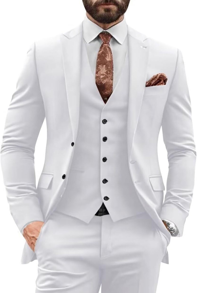 White Slim Fit Piece Peak Lapel Suit For Men By GENT WITH
