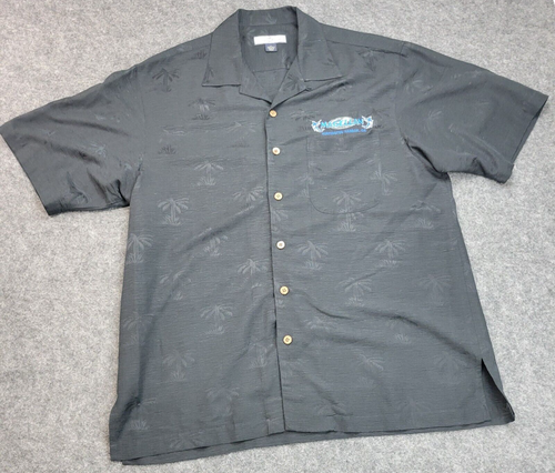 Tommy Bahama Mens Shirt Large Black Palm Tree Vacation Silk Hawaii Island