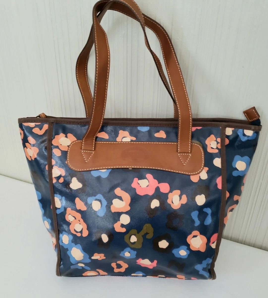 Fossil Shoulder Bag Blue Floral PVC Coated Textile Large