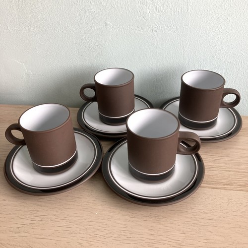 Hornsea Contrast 1978 Set Of 4 Espresso Small Coffee Cups & Saucers Matte Brown