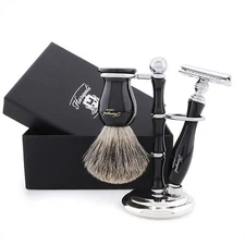  3 Pieces Shaving Kit Double Edge Safety Razor Badger Hair Shaving Brush & Stand