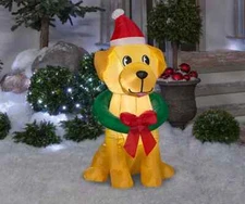 Gemmy 3.5 Ft Airblown Inflatable Dog Santa Hat Wreath LED Lights Christmas Pooch