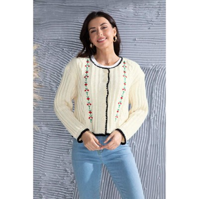 Graphic Cable-Knit Button Up Cardigan