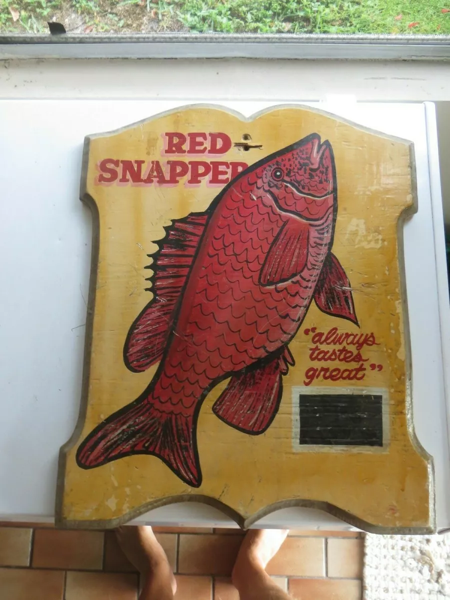 RED SNAPPER ALWAYS TASTES GREAT VTG 1950S MENU WOOD ADVERTISING