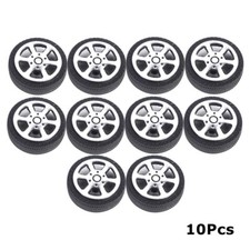10Pcs Plastic Wheel Rims & Rubber Tire Tyres Build Parts for Model Car Toys