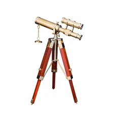 Brass Telescope with Adjustable Wooden Tripod Stand Antique Vintage Nautical ...
