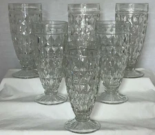 6 Jeannette WINDSOR CRYSTAL *7 1/4" FOOTED ICED TEA TUMBLERS*
