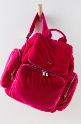 Free People Caraa Velvet Cirrus Backpack Laptop Sleeve Hot Pink Very Big NWT
