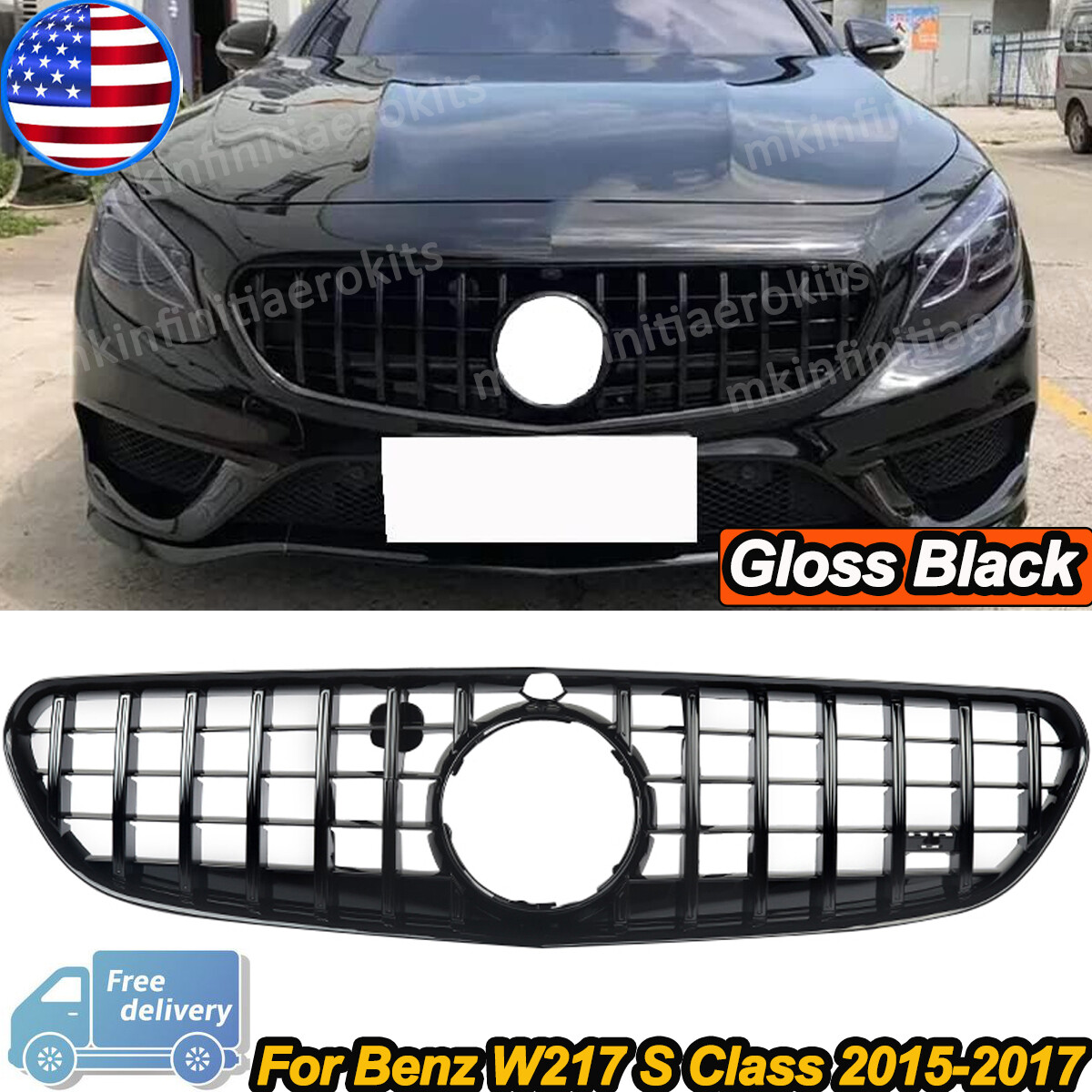 Gloss Black GT Style Grille For Mercedes Benz C217 W217 S Class
