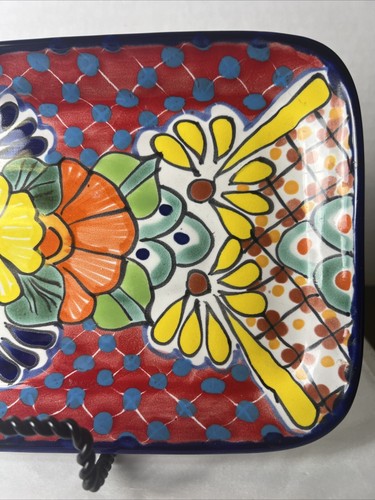 Mexican Talavera Pottery Appetizer Plate Hand Painted 12 1/4 in X 6 in - Picture 5 of 6
