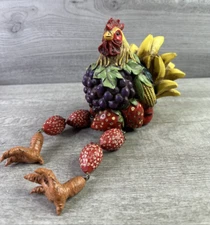Whimsical Fruits/Veggies Rooster/Chicken Dangling Shelf Sitter Country Farmhouse