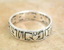 EXOTIC STERLING SILVER CELTIC CLADDAGH BAND RING sz 8 style r1102