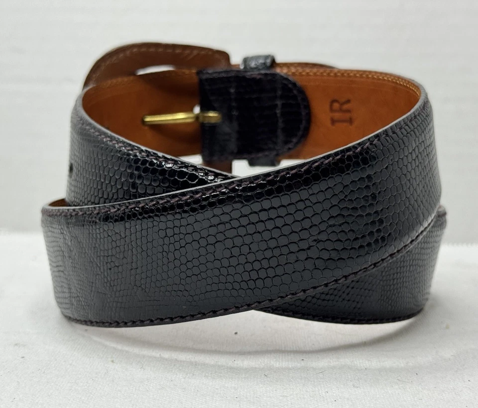 Ralph Lauren Mujer Negro Piel de Lagarto Barra Cierre Pin Vestido Cinturón Talla 30 Italia Foto 3 de 4