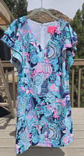 Lilly Pulitzer Dress Blue Lookin Sharp Kathie Flutter Sleeve Shift Size 6 NWOT