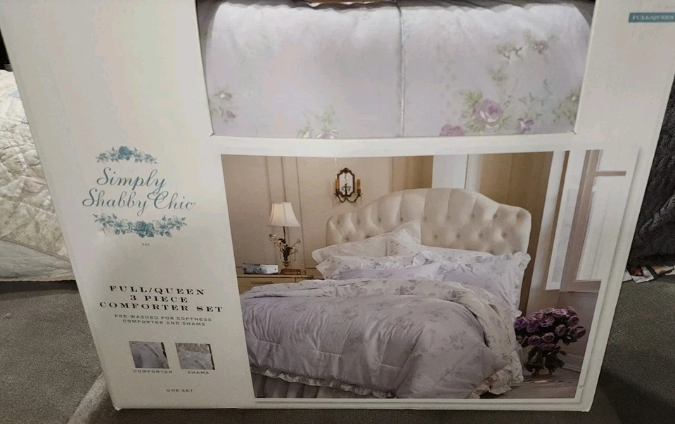 JUEGO DE EDREDÓN Y FARSA RACHEL ASHWELL SIMPLEMENTE SHABBY CHIC Lila con Volantes Completo/Reina Foto 3 de 4