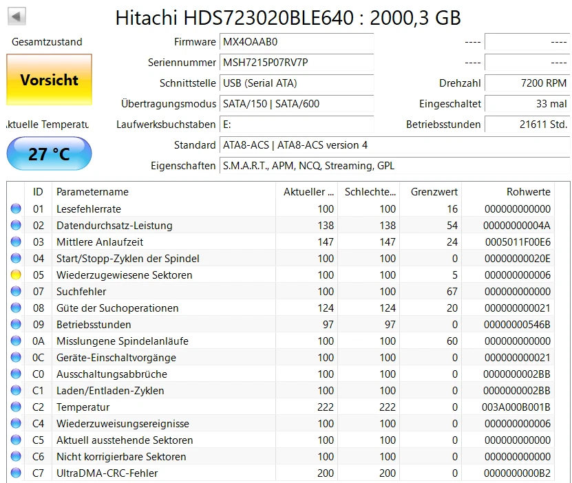 Festplatte Hitachi HDS723020BLE640 - 2TB - 2000GB SATA HDD - Bild 2 von 2