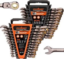 HORUSDY 24-Piece Flex-Head Ratcheting Wrench Set,Metric and SAE,with Organizer