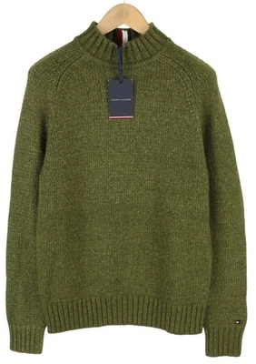 Tommy Hilfiger Dc Mouline Col Demi-Lune Homme Pull Vert Laine Mélangée S - Photo 1/4
