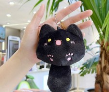 Black Cat Plush Charm With Embroidered Details Chain Clip For Bags Or Keys