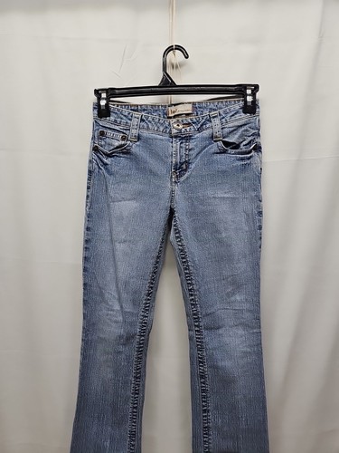 LEI Hipster Flare Blue Embroidered Pockets Hip Jeans Junior Huggers 29 X 32 - Picture 4 of 14