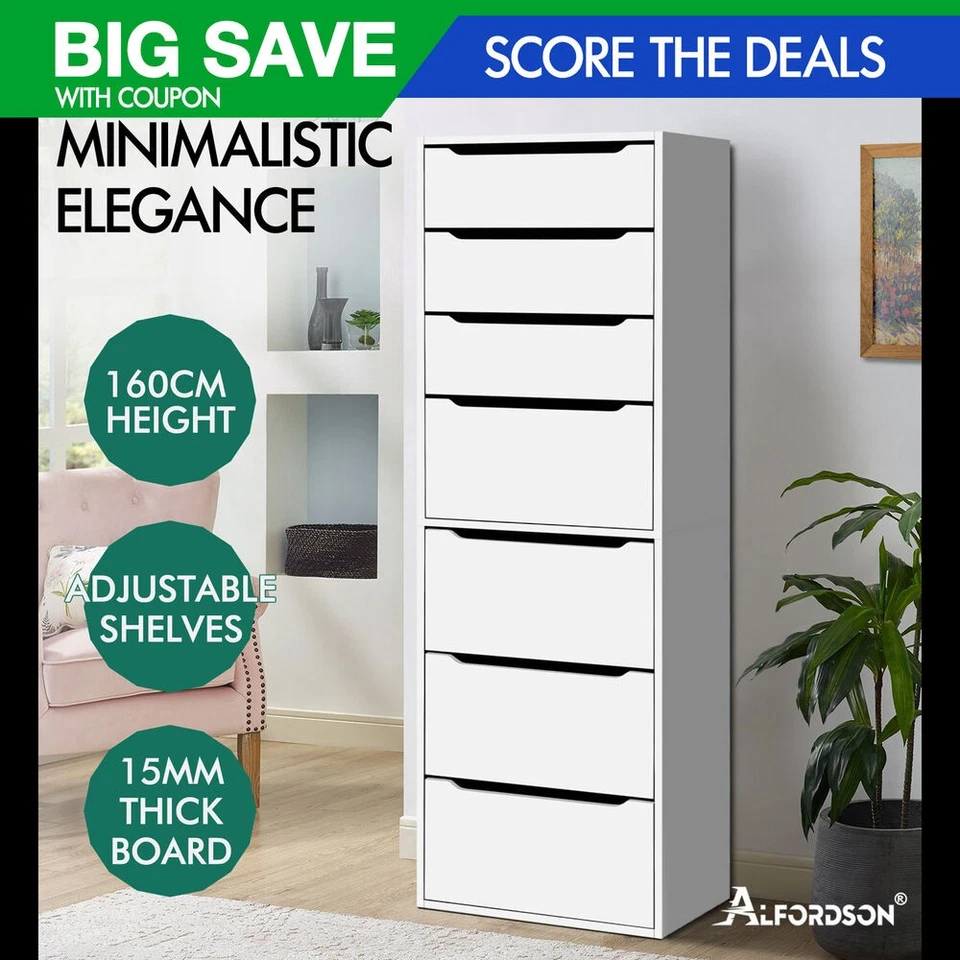 ALFORDSON Wardrobe Clothes Storage Cabinet Closet Organizer 7 Drawers White