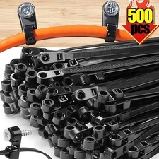100PCS Nylon Cable Ties Screw Hole Mount Self Locking Wire Zip Ties Black Kit