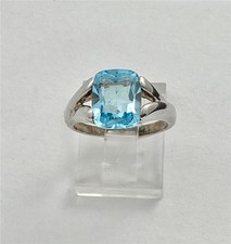 Vintage 925 Sterling Silver 10mm x 8mm Blue Topaz Ring Size 6.25