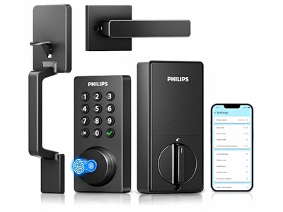 Philips Wi-Fi Smart Door Lock Handle Set w/ Keypad Fingerprint Deadbolt Black