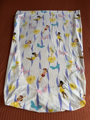 Vintage Tinkerbell Top Crib Sheet w/ Elastic Bottom Disney Cotton Blend Fairies