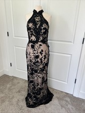 Fabulous MORILEE Madeline Gardner  11/12 Beaded Halter Illusion Lace Gown Dress