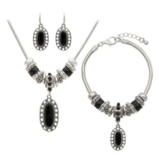 Canyon Sky Black Onyx Charm Necklace, Bracelet and Earrings Set