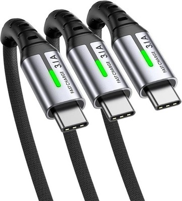 USB C Ladekabel [3er Pack 0,5+2+2m] USB A auf USB C 3.1A Schnellladen Geflochten