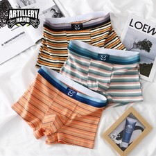 Men's Cotton Striped Boxer Shorts Simple Mid-Rise Trendy Underwear for Man