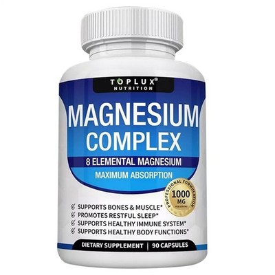 Magnesium Complex 1000mg, 8 Elemental Magnesium, Gluten Free- Non-GMO,90Capsules