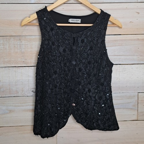 Armani Collezioni, 90's VTG Whimsigoth Giorgio Armani Le Collezioni Black Beaded Sequin Vest W 12