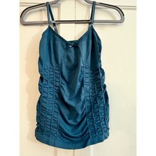 Free People Ruched Seamless Tank Top Teal Blue Smocked Bodycon Camisole XS